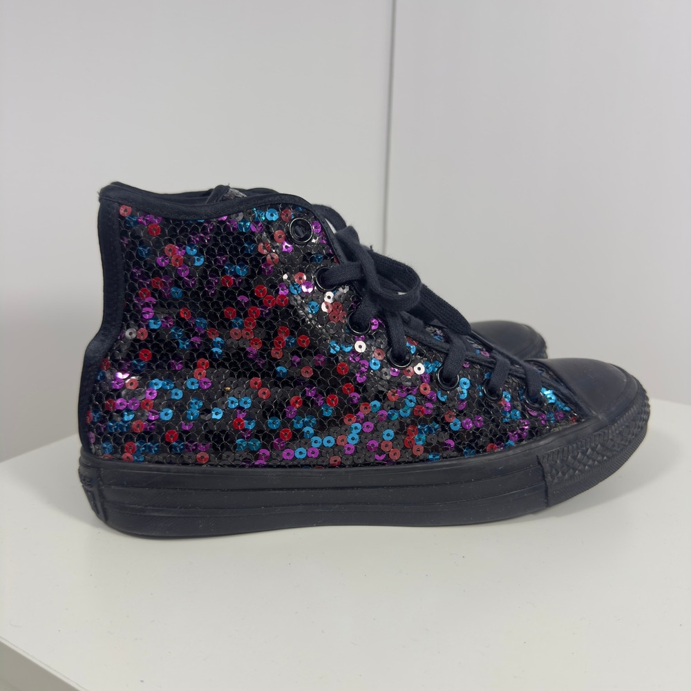 Converse Chuck Taylor All Star Hi Sequins Womens 8 Black Blue Cherry Red Bling - Picture 7 of 16